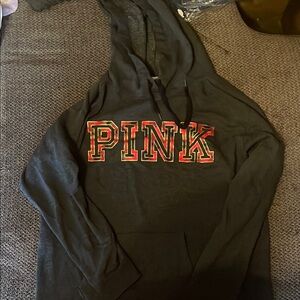 Victoria's Secret PINK Black Hoodie with plaid logo